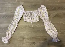 Princess Polly  Portia Long Sleeve Top Lilac Women’s Size 4 Floral Puff Sleeves