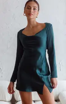 SELFIE‎ LESLIE Champs Elysees Long Sleeve Open Back Mini Dress Forest Green