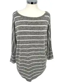 Market & Spruce Striped Gray 3/4 Sleeve Boat Neck Top Size Medium