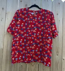 Ginger Jar 90s Floral red Shirt Short Sleeve Yellow Women's 12 blue‎ vintage