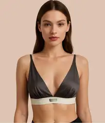 Shein Satin Plunge Bralette Top – Sleek Deep V Neck Triangle Crop, Small