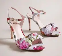 Ted Baker New  water floral printed bow heeled sandals ivory EU41 Size 11