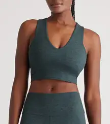 NWT Quince Women's V Neck Heather Green Sports Bra Sz M