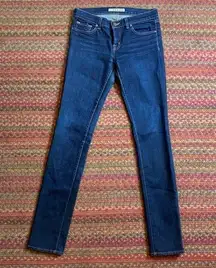 J BRAND DARK WASH LOW RISE PENCIL LEG SKINNY JEANS