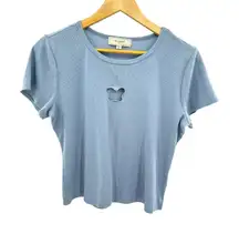 No Comment Womens Blue Ribbed Short Sleeve Pullover Top Juniors XL‎ Y2K 90's