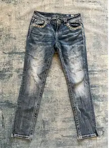 Miss Me Mid Rise Skinny Rhinestone Embroidered Embellished Jeans 28