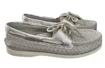 Sperry Top Slider Gray & Silver Woven Boat Shoes 6.5