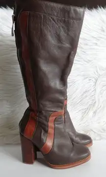 Red Or Dead Brown Tall Knee High Heeled Brown Leather Boots 39 Cobbled Together