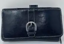 Women's Black Wallet with Silver Buckle‎ Front Lots of Compartments