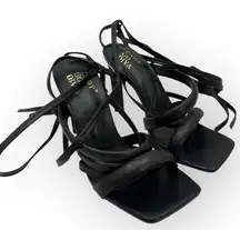 NWT Lady Go Diva Black Lace Up Square Toe Strappy Sandals Heels Size 6
