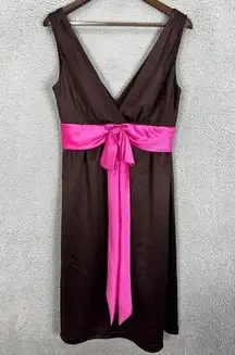 After six dress womens 10 brown pink bow midi sleeveless gown event wedding prom