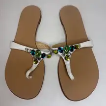 Giuseppe Zanotti White Leather Gemstone‎ Sandals Size 39 Italy Missing Gem