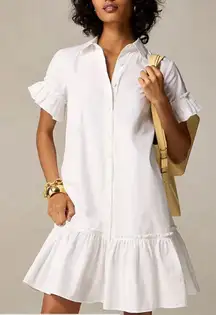 J.Crew Amelia Shirt Dress Cotton Poplin White Button Up Dress