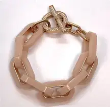 Michael Kors Pink Acetate Chain Toggle Clasp Bracelet, Rose Gold Hardware EUC!