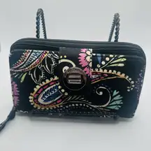 Vera Bradley Turn Lock Quilted Wallet Zip Around Black Paisley Print