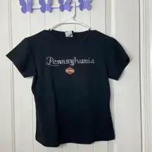 EUC Harley Davidson motorcycles women’s black Pennsylvania jewel logo‎ tshirt L