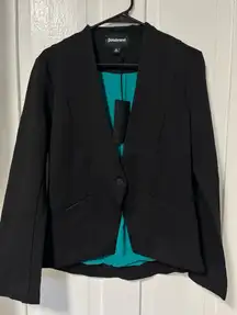 NWT Betabrand One Button Black Strech Ponte knit blazer with teal lining size M
