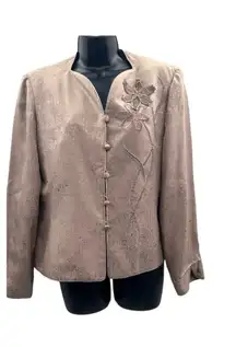 Adrianna Papell 100% Silk Beige‎ Blazer Skirt Set Size 12