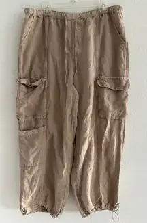 C&C California Womens XL Tan Linen Blend Pull On Cargo Pants Pockets‎ Y2K Beach