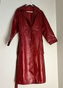 Vintage Womens Leather Lined Belted trenchcoat  leathercraft red  M