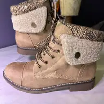 Cliffs by WHITE MOUNTAIN Tan Moto Boots with Cream Cuff