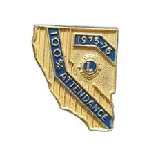 Vintage Lions Club 100% Attendance Award Lapel Pin 1975 1976 California Nevada
