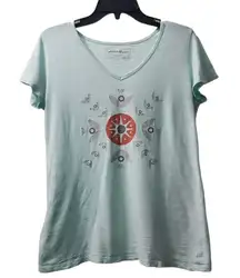 Eddie Bauer Sleepwear‎ Top V-Neck Graphic Print Short Sleeve Tee S