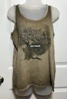 Harley Davidson Motorcycles Eagle Graphic Tank Top Women's L Brown Distressed