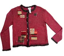 Vintage Napa Valley Petites Cardigan Sweater Women's Medium Faux Fur‎ Patchwork
