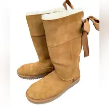 Koolaburra by UGG ANDRAH Chestnut Suede Bow tie tall Winter Boots Sherpa suede 9