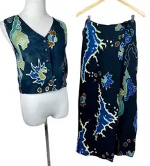 Serendipity 2-Piece Set S Maxi Faux Wrap Skirt Tank Top Boho Navy Island‎ Chic