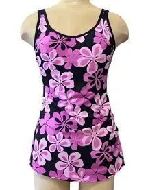 TYR Swimsuit One Piece Swim Dress Sarong Front Mod Floral 12