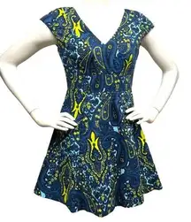 Anthropologie  PLENTY BLUE YELLOW FLORAL PAISLEY DESIGN CAP SLEEVE SIZE 2