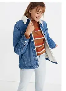 Madewell The oversized Jean jacket women's small sherpa blue denim Pinehill wash