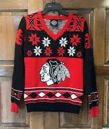Chicago Blackhawks NHL Ugly Christmas Sweater Official V Neck Women's Size M