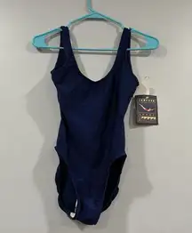 Jantzen Navy Ribbed One Piece Swimsuit Vintage Deadstock NEW Sz 12