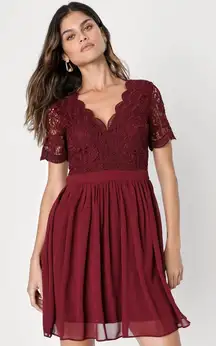Lulus‎ Angel in Disguise Burgundy Lace Skater Dress Size Large