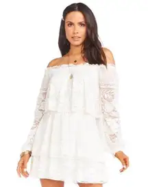 NWT  Bess Lace Tiered Off the Shoulder Dress in Cream