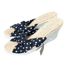 CHICOS Womens Open Toe Wedge Espadrille Sandals US 8 Black & White Polka Dot NWT