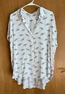 Jane and Delancey Womens‎ Leopard Print Short Sleeve Button Down Shirt White XL