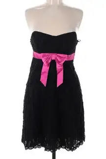 Evening Strapless Black Dress Pink Ribbon Belt Mini Dress Prom 6