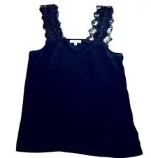 CAMI NYC Women’s The Chelsea Lace Sleeve Solid Black 100% Silk Camisole Sz Small