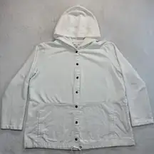 J. Jill Button Front Hoodie Jacket Pockets Cotton‎ Blend Comfy White L READ