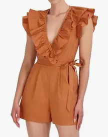BCBGMaxazria Romper Womens Large‎ Orange Sunkissed Ruffle Feminine Casual Party