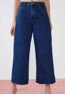 Jeans Culotte Womens High Waist Wide Leg Crop Dark Wash Denim Raw Hem size