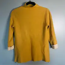 Tahari Mock Neck 3/4 Sleeve Mustard Yellow Sweater w/ Zipper detail size S