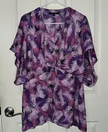 Chadwicks Women's Top Blouse lilac leaf silky layered elbow sleeves Size 18