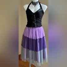 Lavender Purple Gray Striped Tiered Ruffle Tulle Skirt with Beading, SZ S