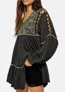 Free People Much Love Tunic Top Mini‎ Oversized Open Back Dress Size S