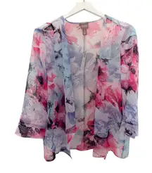 NWT Chico's Tonal Blooms Sheer Jacket Aqua Pearl Cardigan Shawl Size Large